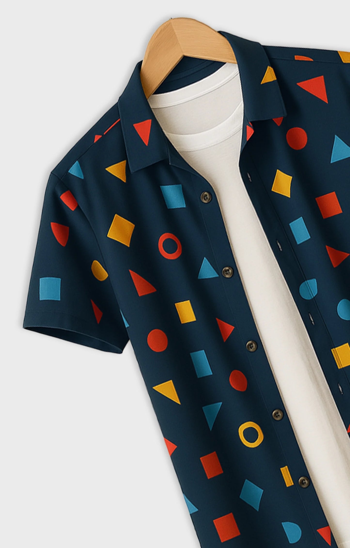 Navy Geometry Printed Mens Half Sleeves Shirt