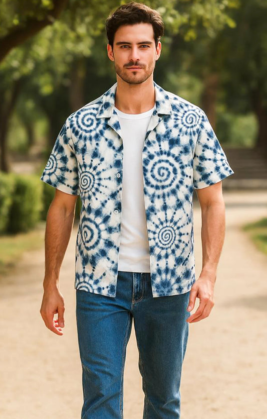 Navy Mandala Printed Mens Half Sleeves Shirt