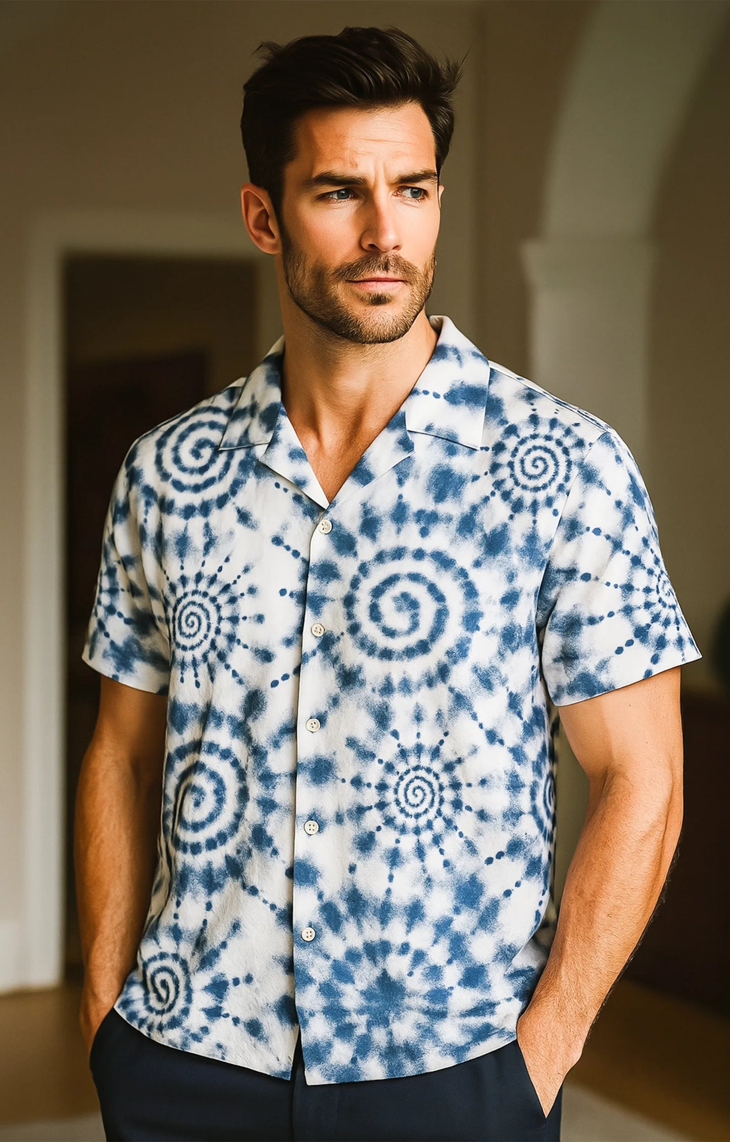 Navy Mandala Printed Mens Half Sleeves Shirt