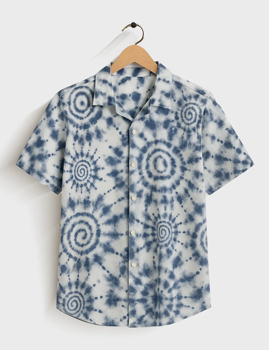 Navy Mandala Printed Mens Half Sleeves Shirt - XPST