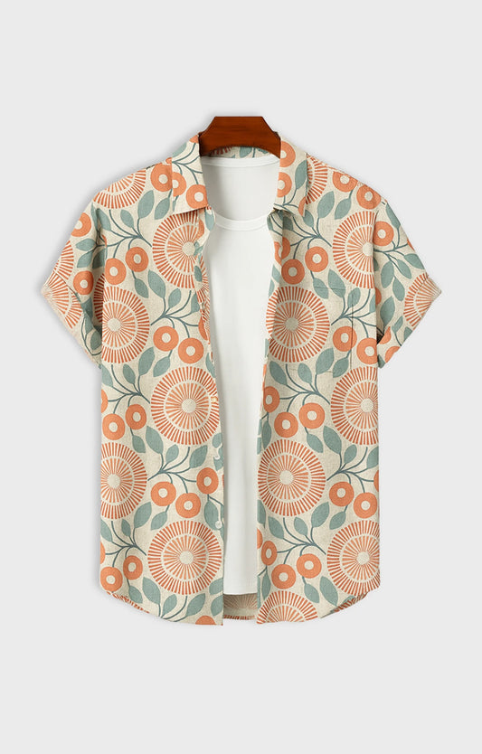 Orange Circle Printed Mens Half Sleeves Shirt