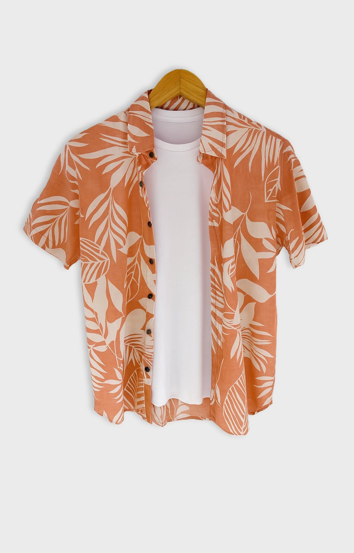 Orange Floral Printed Mens Half Sleeves Shirt