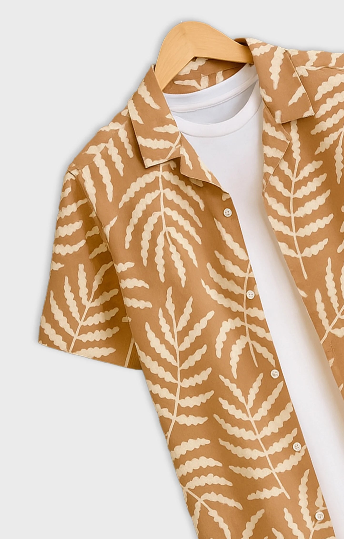 Orange Leaves Printed Mens Half Sleeves Shirt