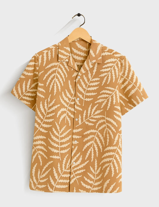 Orange Leaves Printed Mens Half Sleeves Shirt - XPST