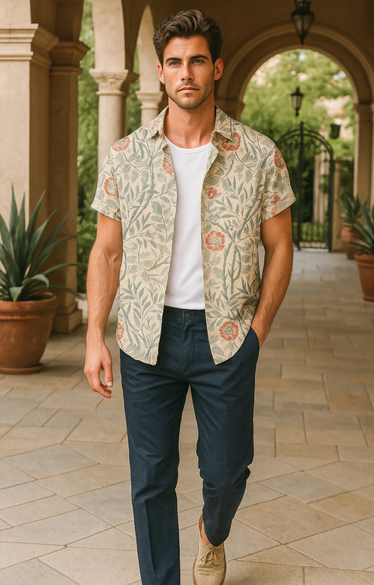 Peach Tender Printed Mens Half Sleeves Shirt