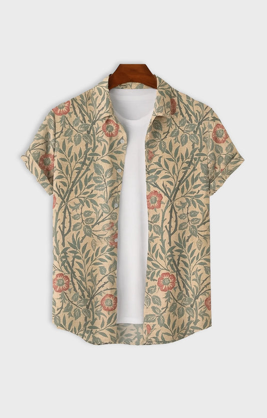 Peach Tender Printed Mens Half Sleeves Shirt