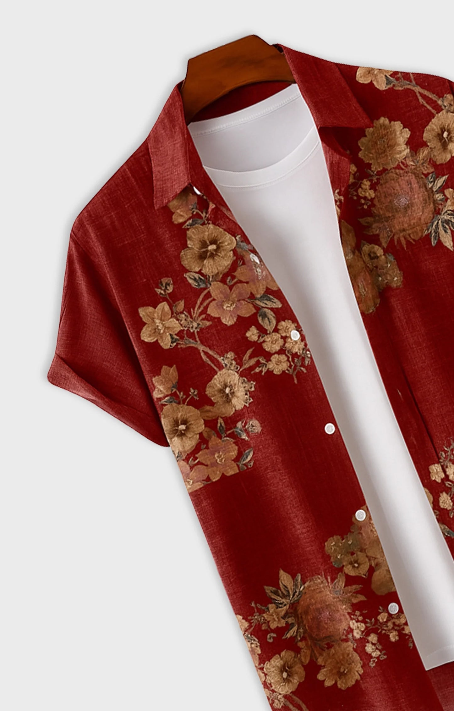 Red Flower Printed Mens Half Sleeves Shirt