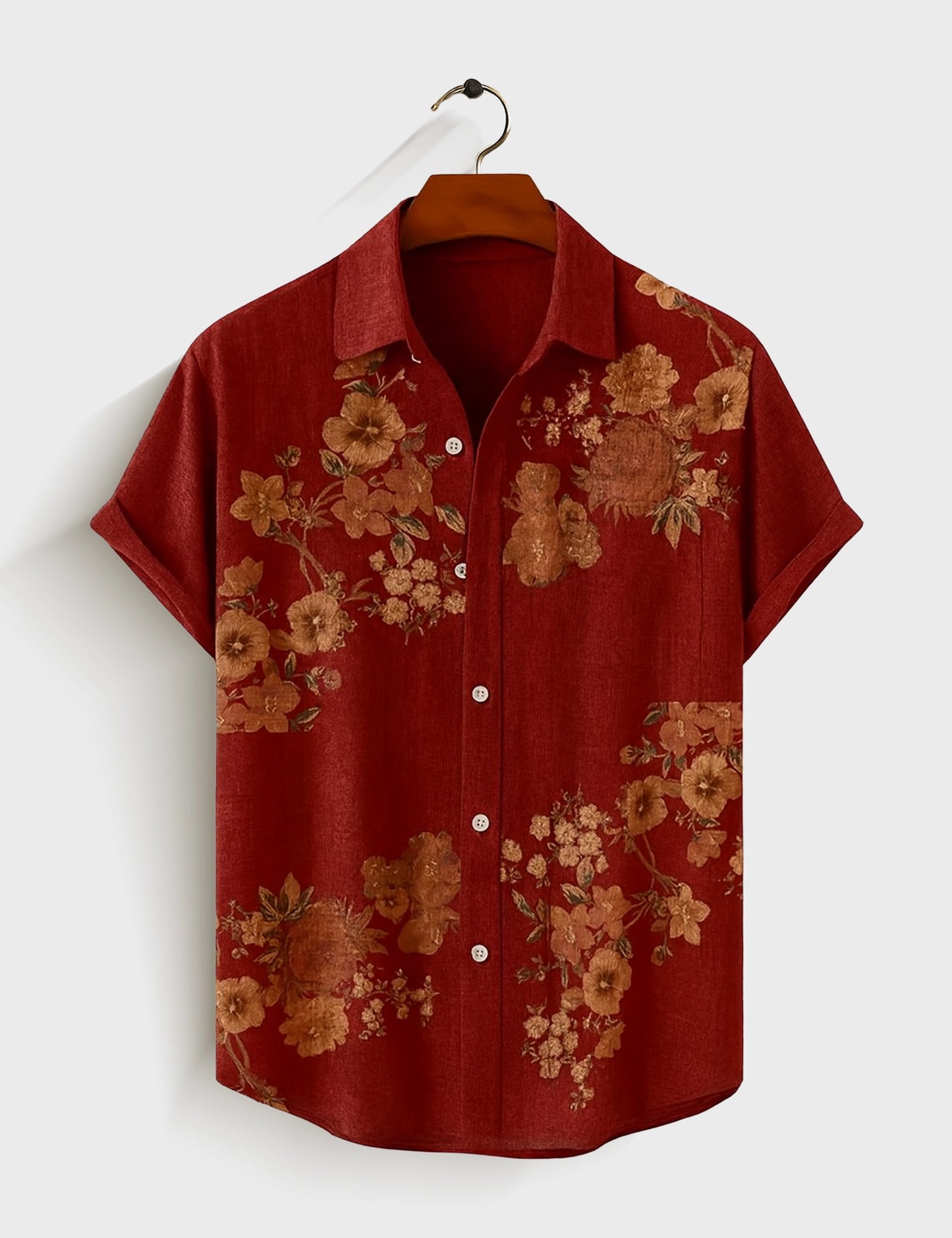 Red Flower Printed Mens Half Sleeves Shirt - XPST