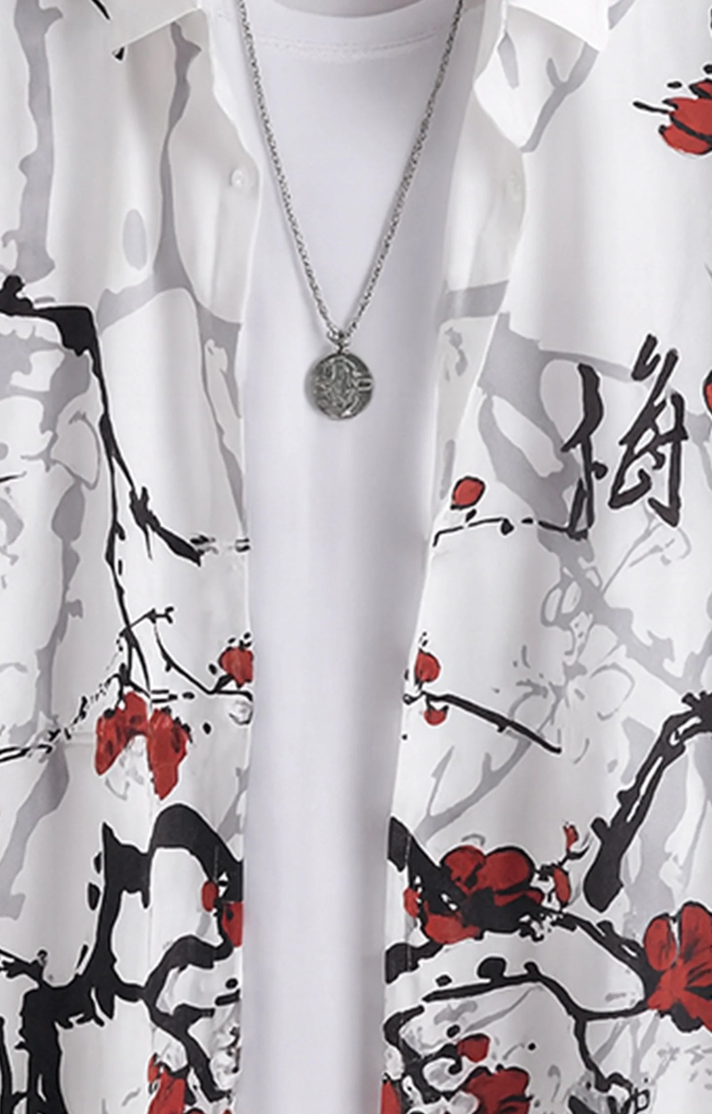 Red Stem and Tree Printed Mens Half Sleeves Shirt