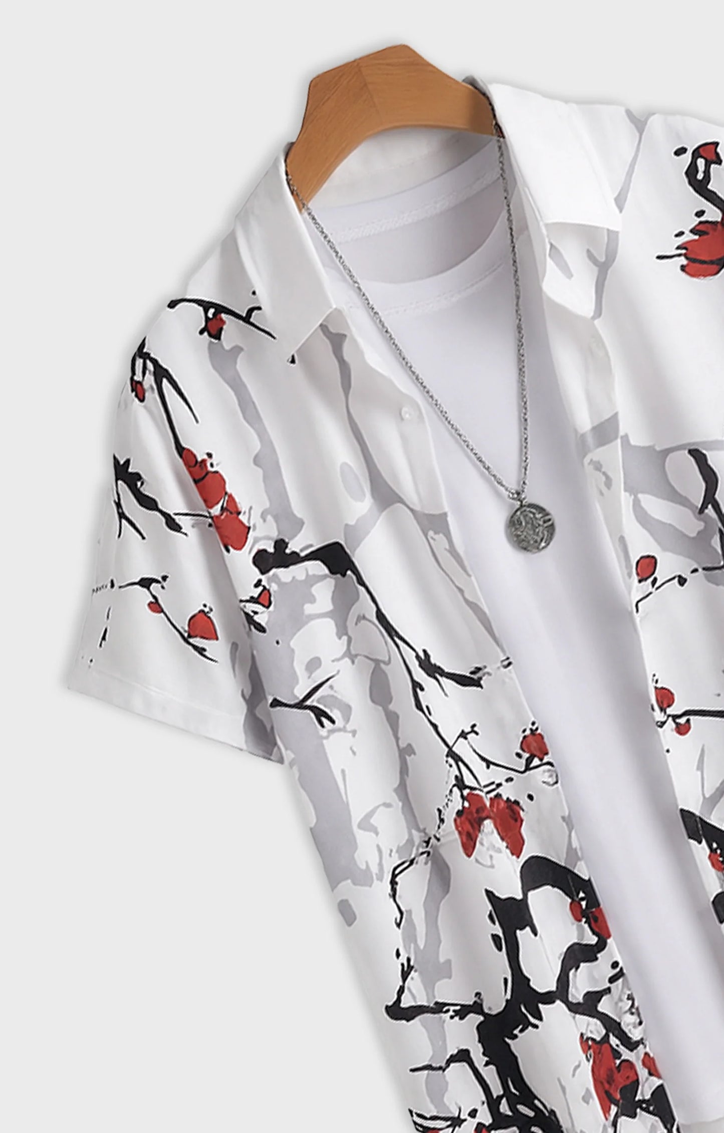 Red Stem and Tree Printed Mens Half Sleeves Shirt