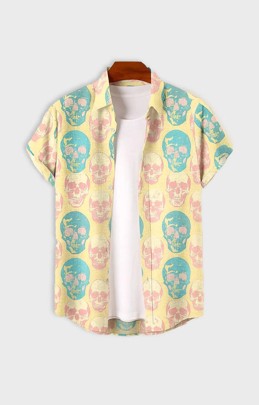 Yellow Skull Printed Mens Half Sleeves Shirt