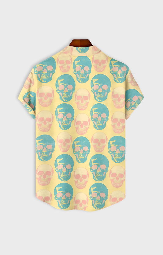 Yellow Skull Printed Mens Half Sleeves Shirt