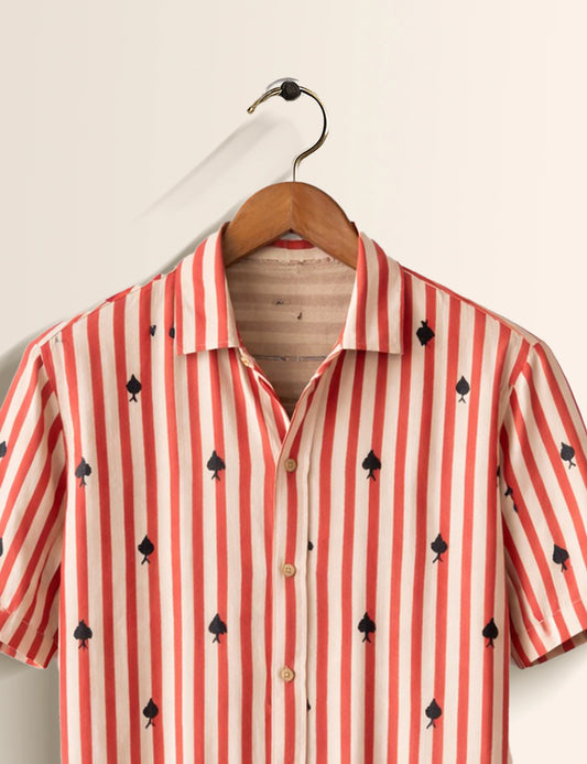 Red Deck of Spade Printed Mens Half Sleeves Shirt - XPST