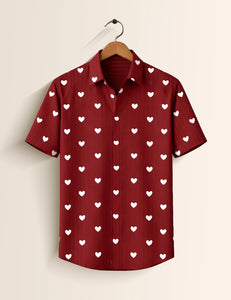 Maroon Ace of Heart Printed Mens Half Sleeves Shirt - XPST