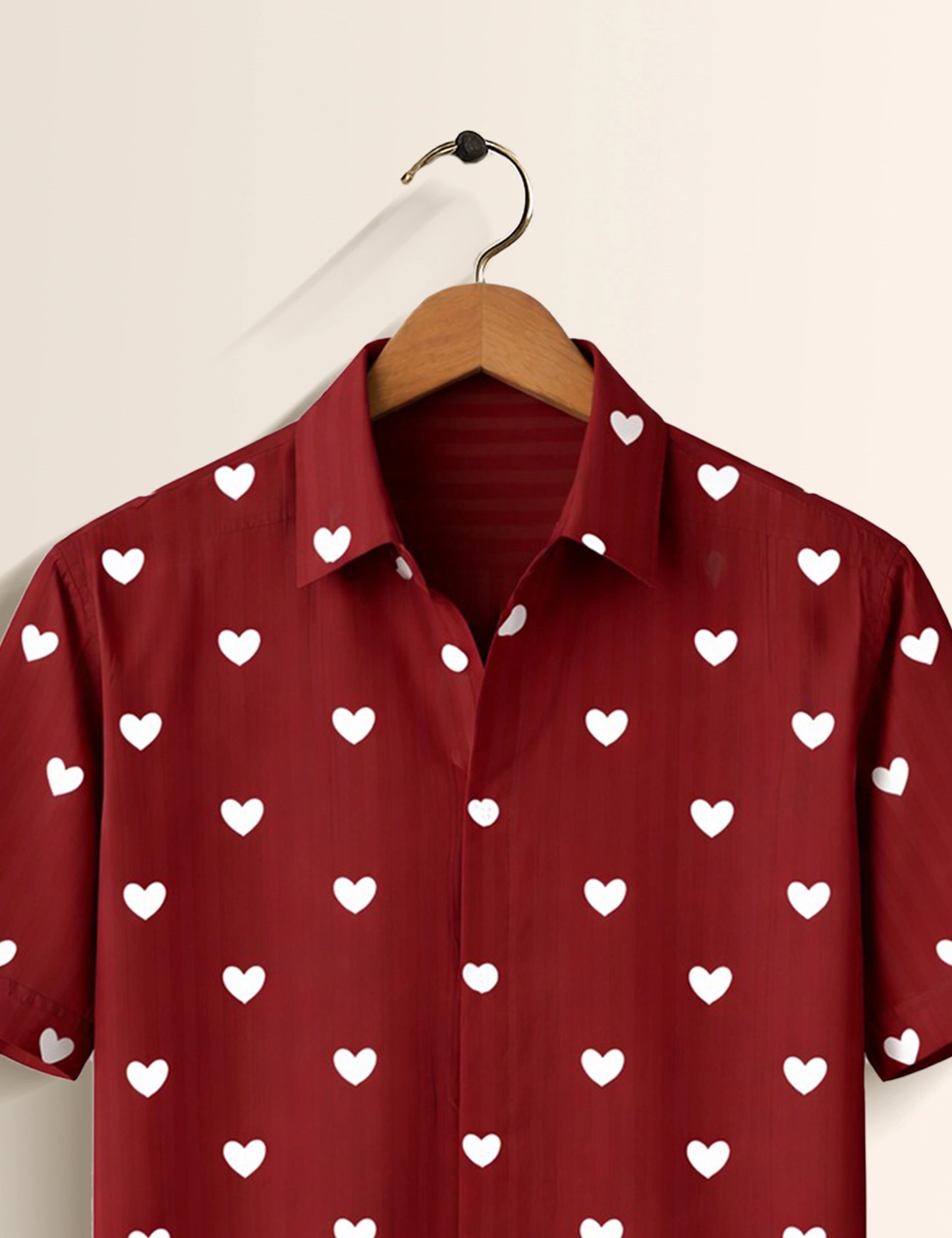 Maroon Ace of Heart Printed Mens Half Sleeves Shirt - XPST