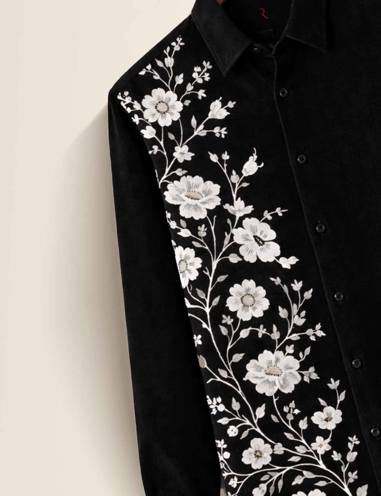 Black Flower Printed Mens Full Sleeves Shirt - XPST