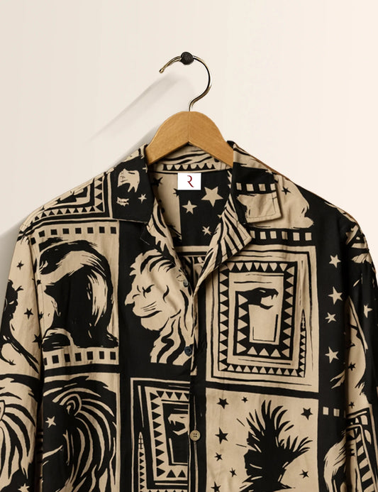 Lion Mandala Printed Mens Full Sleeves Shirt - XPST