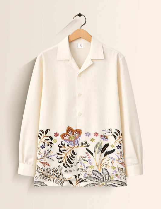 White Flower Printed Mens Full Sleeves Shirt - XPST