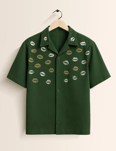 Green Lipstick Printed Mens Half Sleeves Shirt - XPST